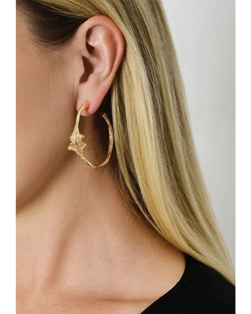 Pavé Ginkgo Leaves Hoop Earrings