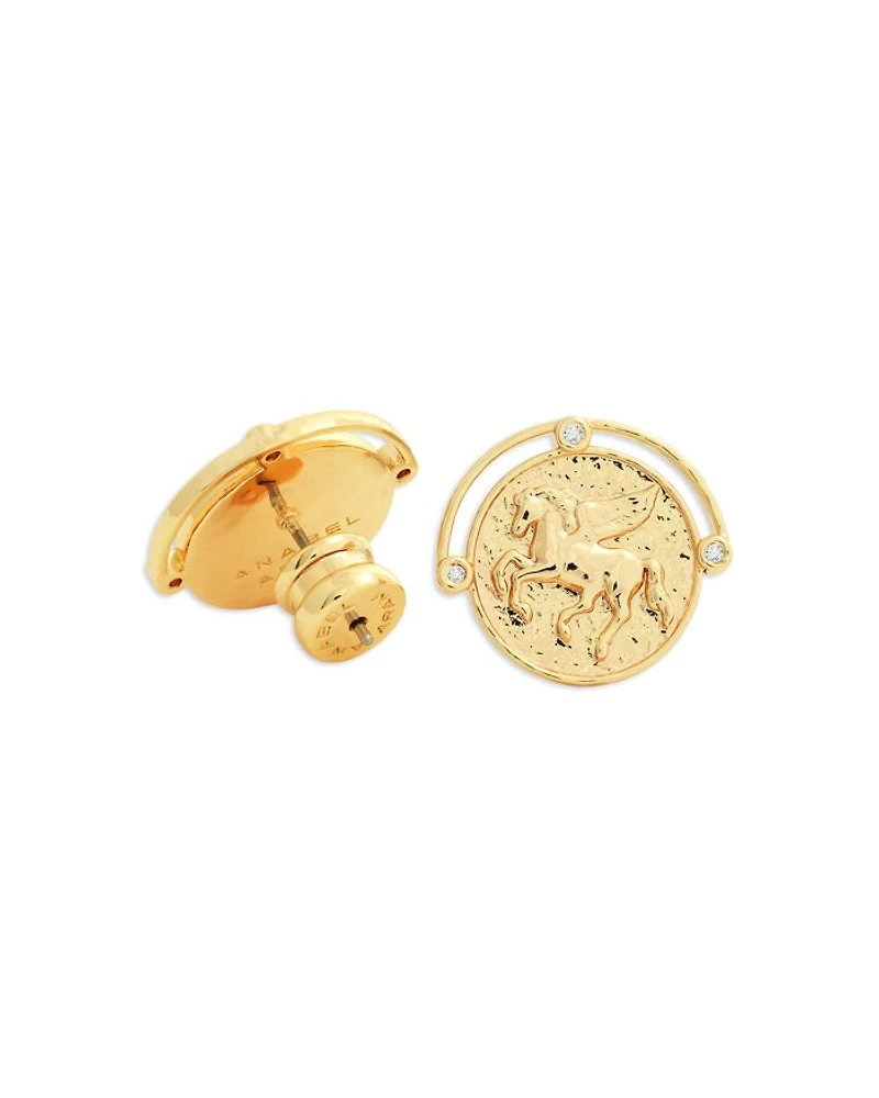 Pavé Pegasus Coin Stud Earrings