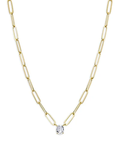 Cubic Zirconia Solitaire Four Prong Paperclip Necklace, 16"-18"