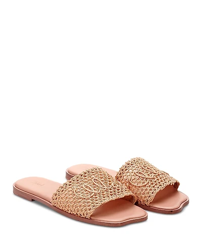 Chloe Women's Flower Raffia Slide Sandals