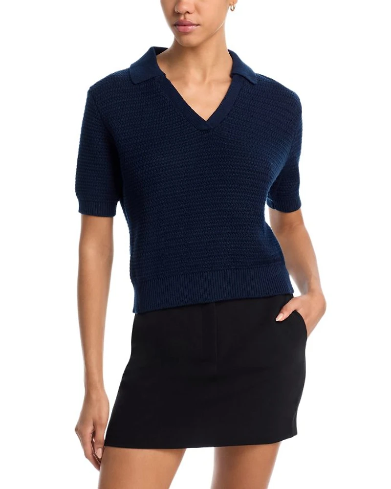 V Neck Collar Short Sleeve Sweater