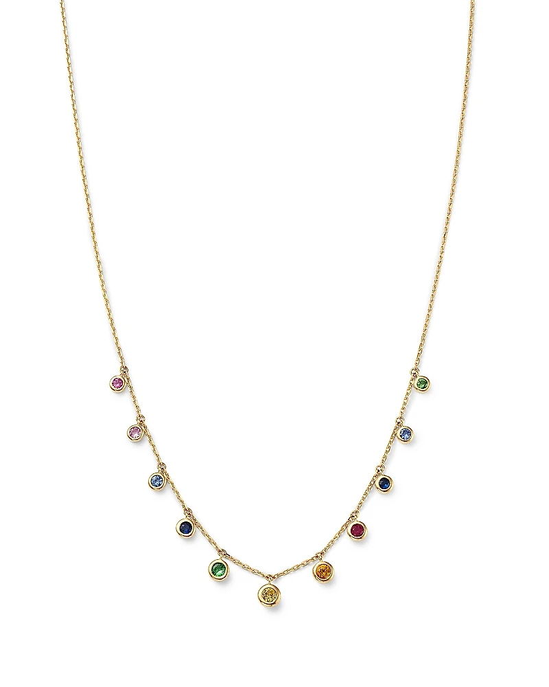 Bloomingdale's Fine Collection Rainbow Sapphire Bezel Drop Station Necklace