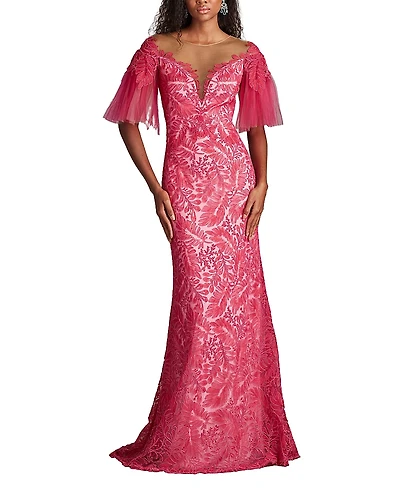 Tadashi Shoji Ryn Embroidered Tulle Illusion Gown