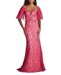 Tadashi Shoji Ryn Embroidered Tulle Illusion Gown
