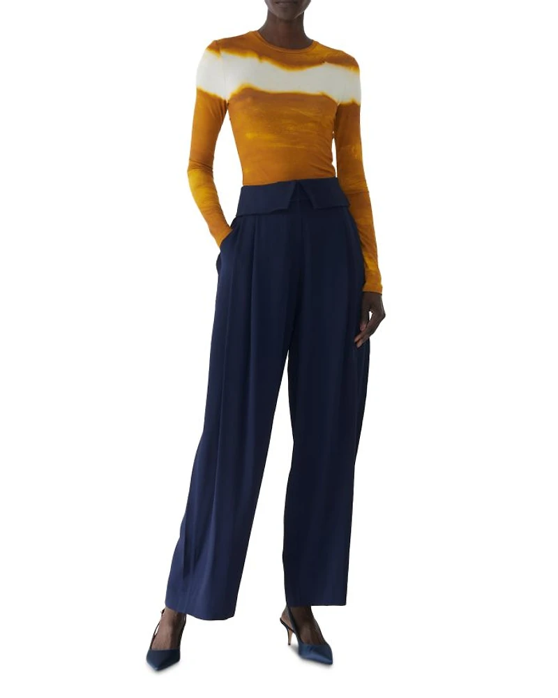 Foldover Waistband Pleated Pants