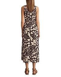 Akari Ruched Mono Print Midi Dress