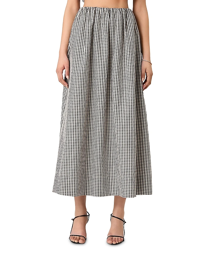 French Connection Gingham Ruched Waist Midi Skirt
