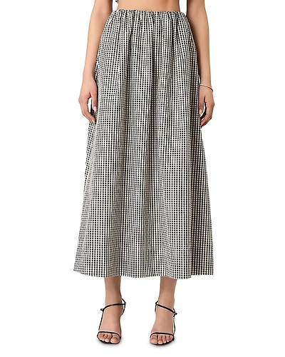 French Connection Gingham Ruched Waist Midi Skirt