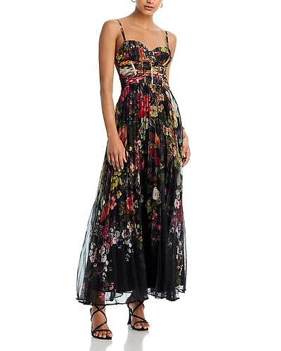 Aqua Pleated Floral Dress - Exclusive