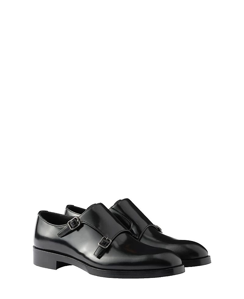 Prada Men's Brushed Leather Double Monk Strap Shoes