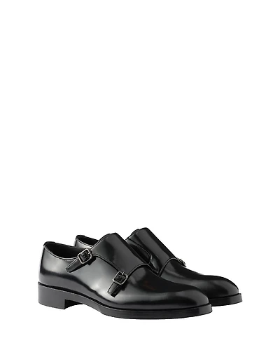 Prada Men's Brushed Leather Double Monk Strap Shoes