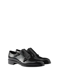Prada Men's Brushed Leather Double Monk Strap Shoes