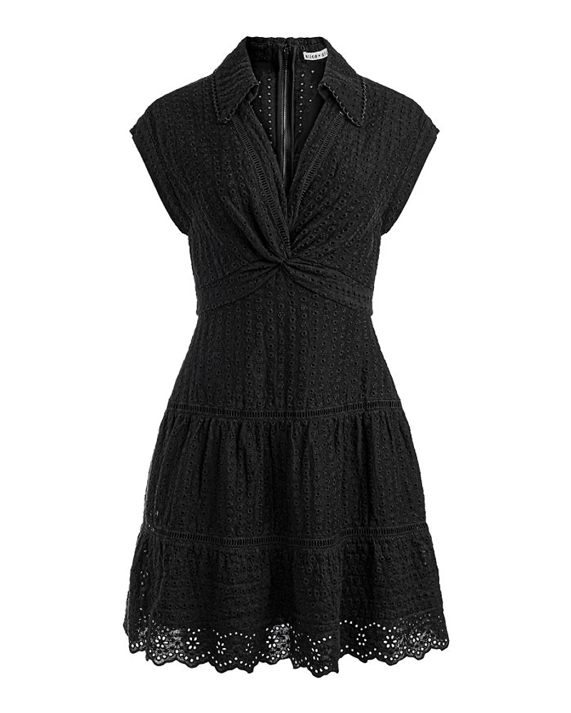 Mila Eyelet Deep V Neck Dress