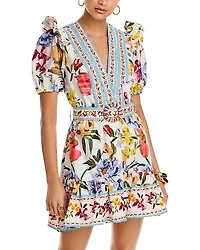 Farm Rio Greek Garden Off-White Mini Dress - Exclusive