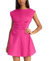 Gathered Linen Mini Dress