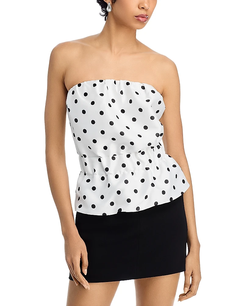 French Connection Strapless Polka Dot Peplum Top