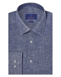 David Donahue Trim Fit Linen Solid Dress Shirt