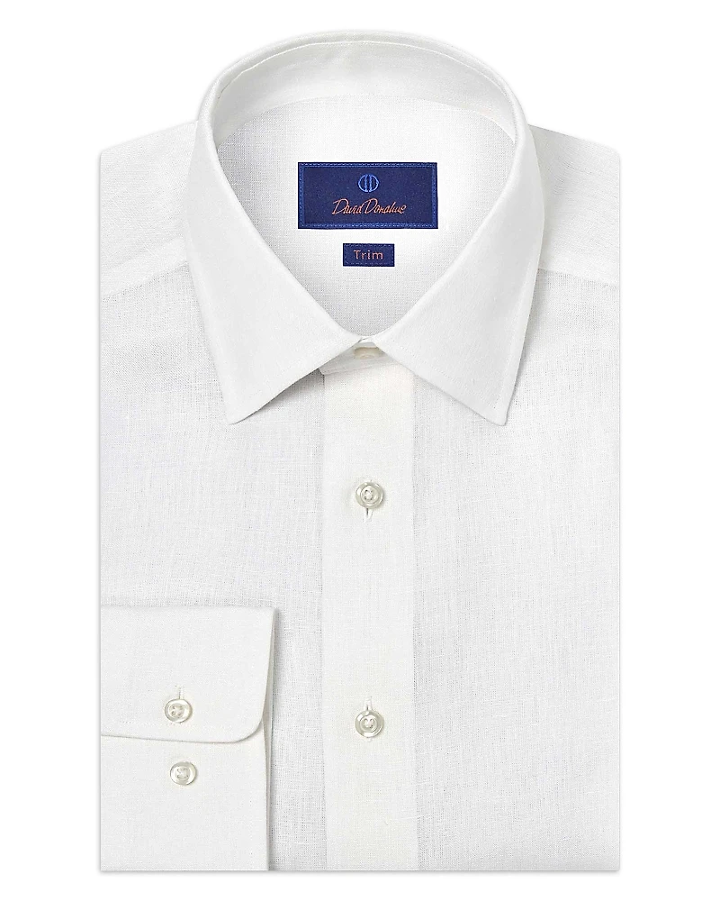 David Donahue Trim Fit Linen Solid Dress Shirt