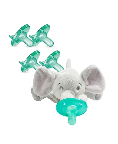 Philips Avent Soothie and Soothie Snuggle Pacifier Holder with Detachable Elephant Pacifier, 4 Pack