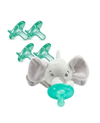 Philips Avent Soothie and Soothie Snuggle Pacifier Holder with Detachable Elephant Pacifier, 4 Pack