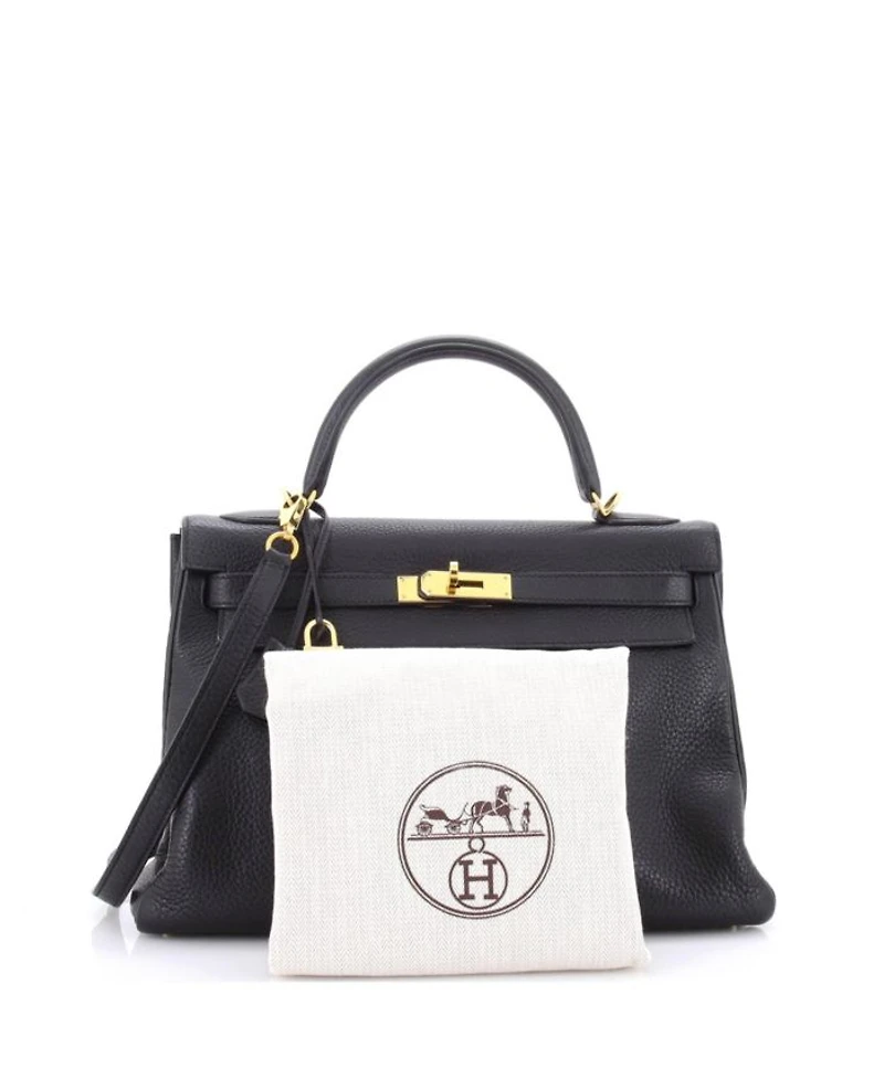 Kelly 32 Handbag Black Clemence with Gold Hardware