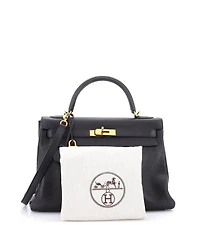 Kelly 32 Handbag Black Clemence with Gold Hardware