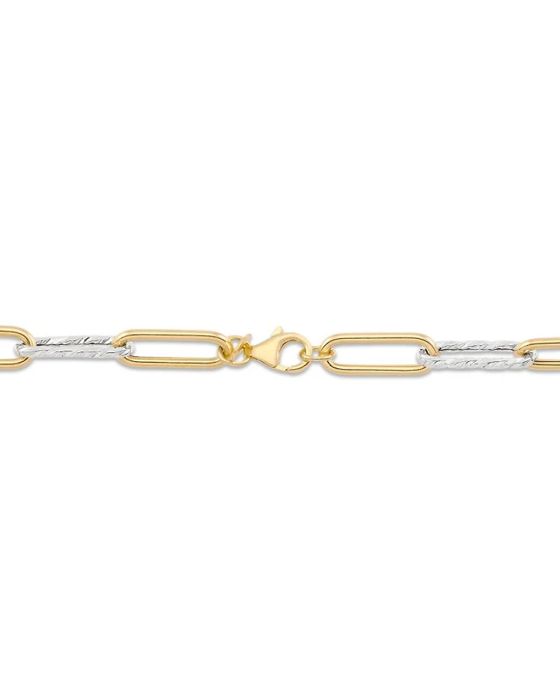 14K Yellow & White Gold Polished & Textured Chain Link Necklace, 18"