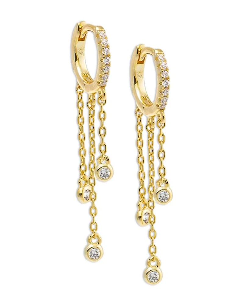 Triple Cubic Zirconia Chain Drop Huggie Hoop Earrings