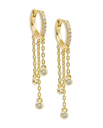 Triple Cubic Zirconia Chain Drop Huggie Hoop Earrings