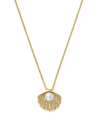 Bloomingdale's Fine Collection Akoya Pearl & Diamond Shell Pendant Necklace