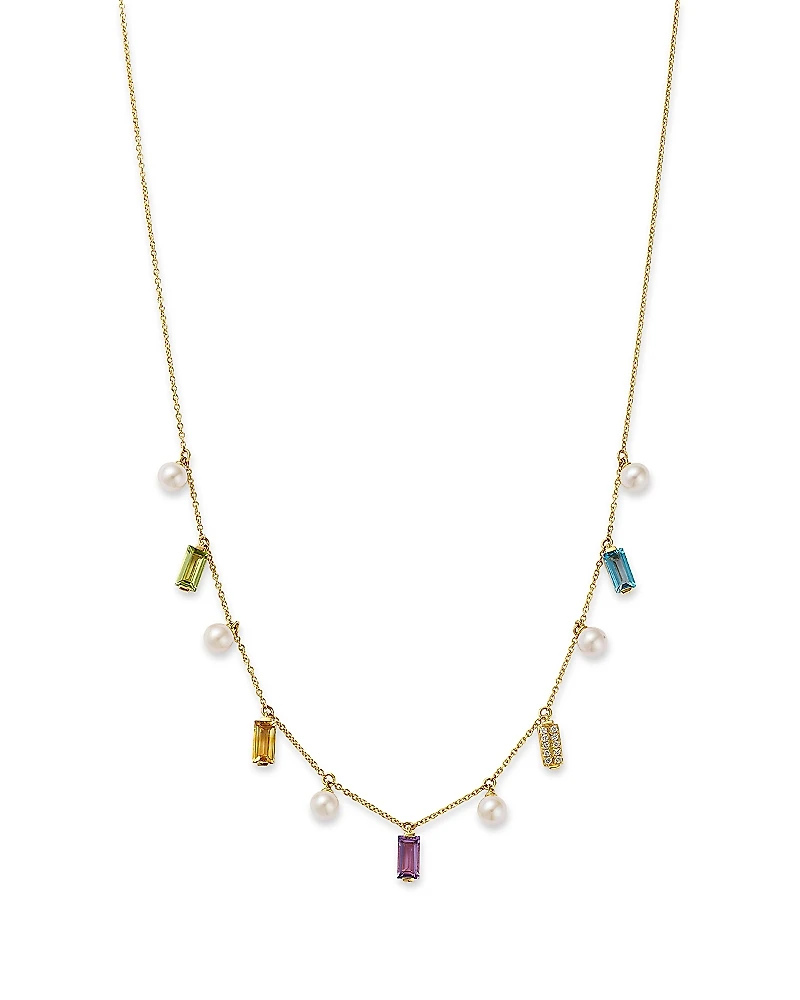 Bloomingdale's Fine Collection Multi Gemstone, Freshwater Pearl & Diamond Dangle Collar Necklace