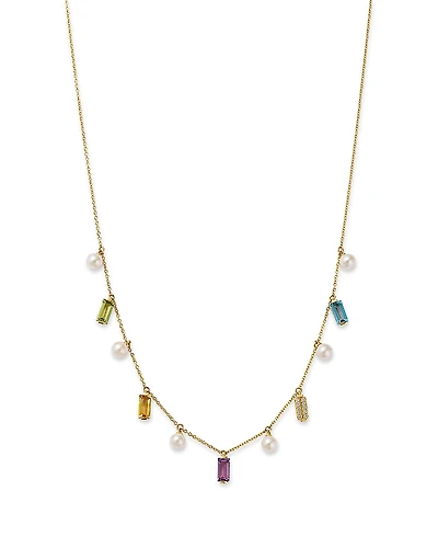 Bloomingdale's Fine Collection Multi Gemstone, Freshwater Pearl & Diamond Dangle Collar Necklace