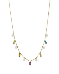 Bloomingdale's Fine Collection Multi Gemstone, Freshwater Pearl & Diamond Dangle Collar Necklace
