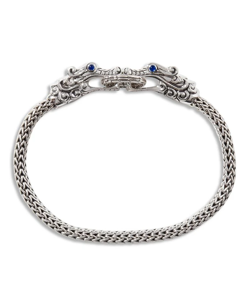 Sterling Silver Legends Naga Blue Sapphire Double Dragon Chain Bracelet