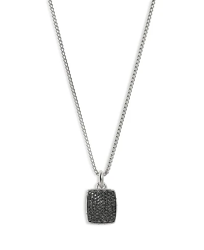 Men's Sterling Silver ID Black Sapphire Tag Pendant Necklace, 22"