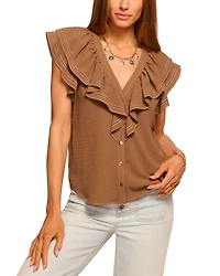 Ramy Brook Stitch Lettie Ruffled Sleeveless Blouse