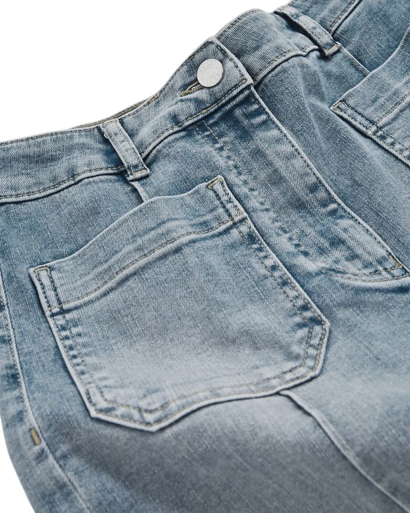 Sakura Flare Patch Pocket Jeans Light Blue