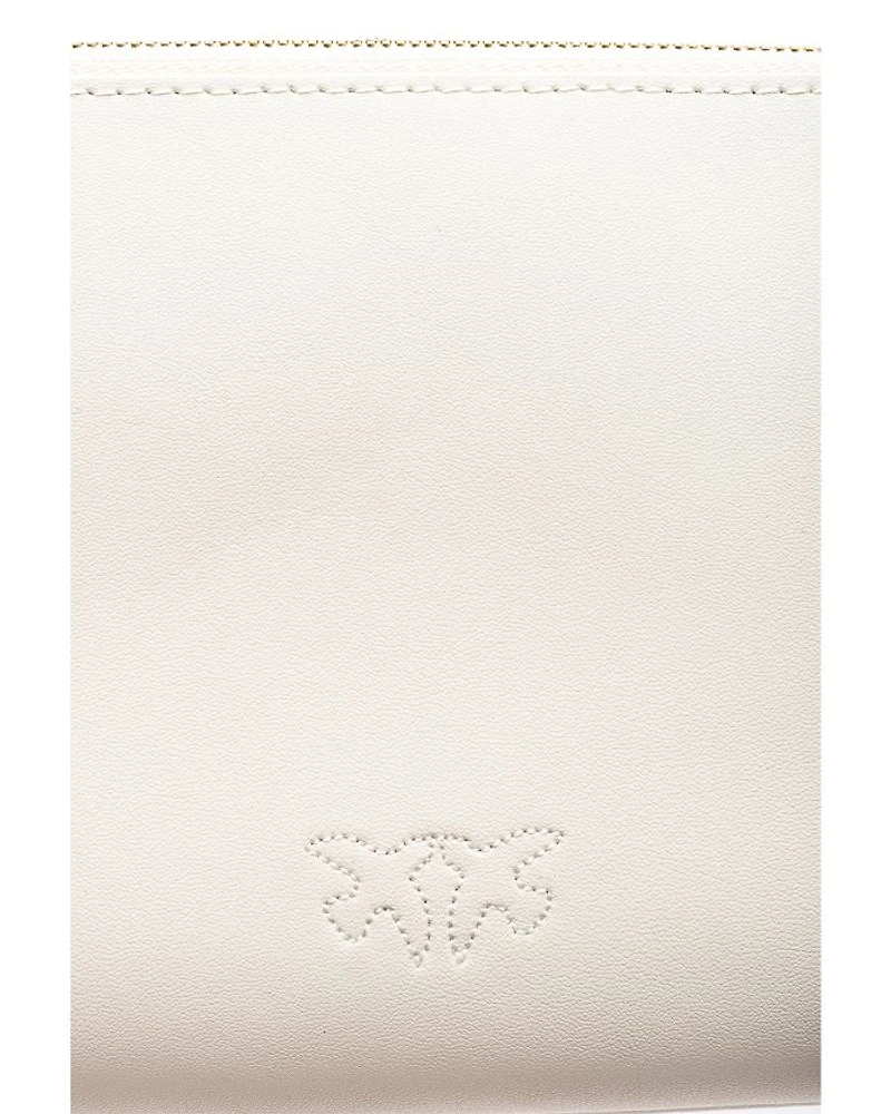 Horizontal Flat Mini White Leather Wristlet