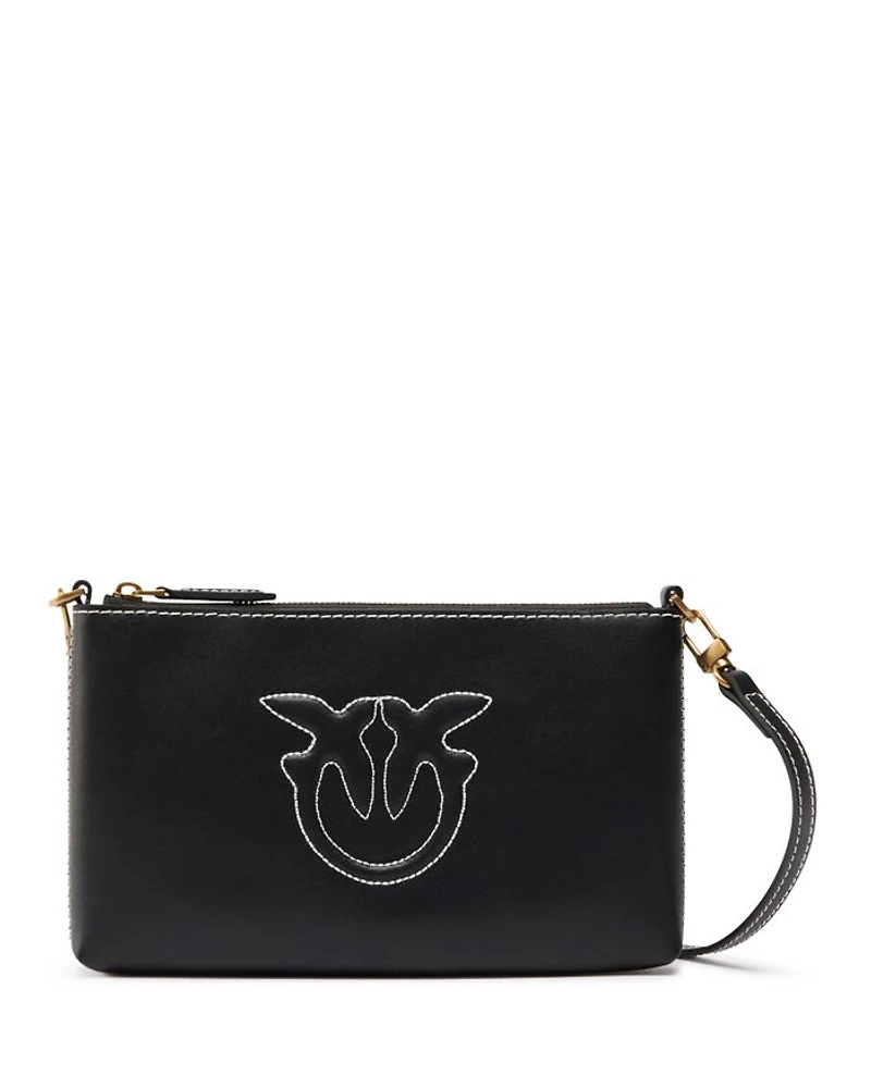 Horizontal Flat Mini Black Leather Shoulder Bag