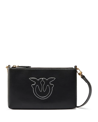 Horizontal Flat Mini Black Leather Shoulder Bag