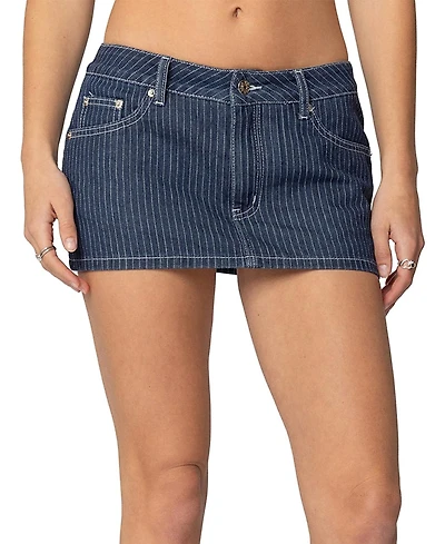 Edikted Neria Pinstripe Denim Micro Skort