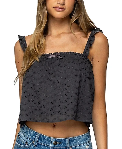 Edikted Tami Eyelet Ruffle Tank Top