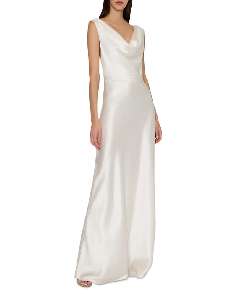 Hammered Satin Cowl Neck Gown