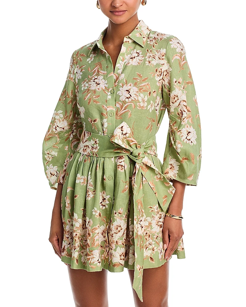 Cara Raya Floral Print Linen Mini Dress