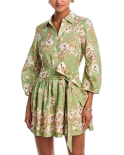 Cara Raya Floral Print Linen Mini Dress