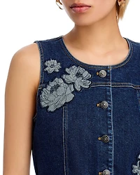 Marsha Floral Appliqué Mini Denim Dress