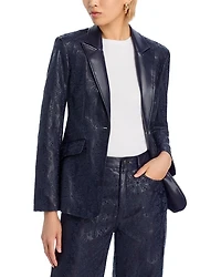 Embroidered Faux Leather Blazer