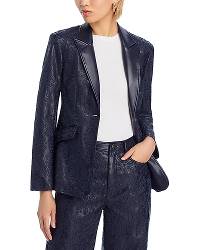 Cinq a Sept Embroidered Faux Leather Blazer