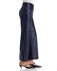 Embroidered Faux Leather High Rise Jeans Navy