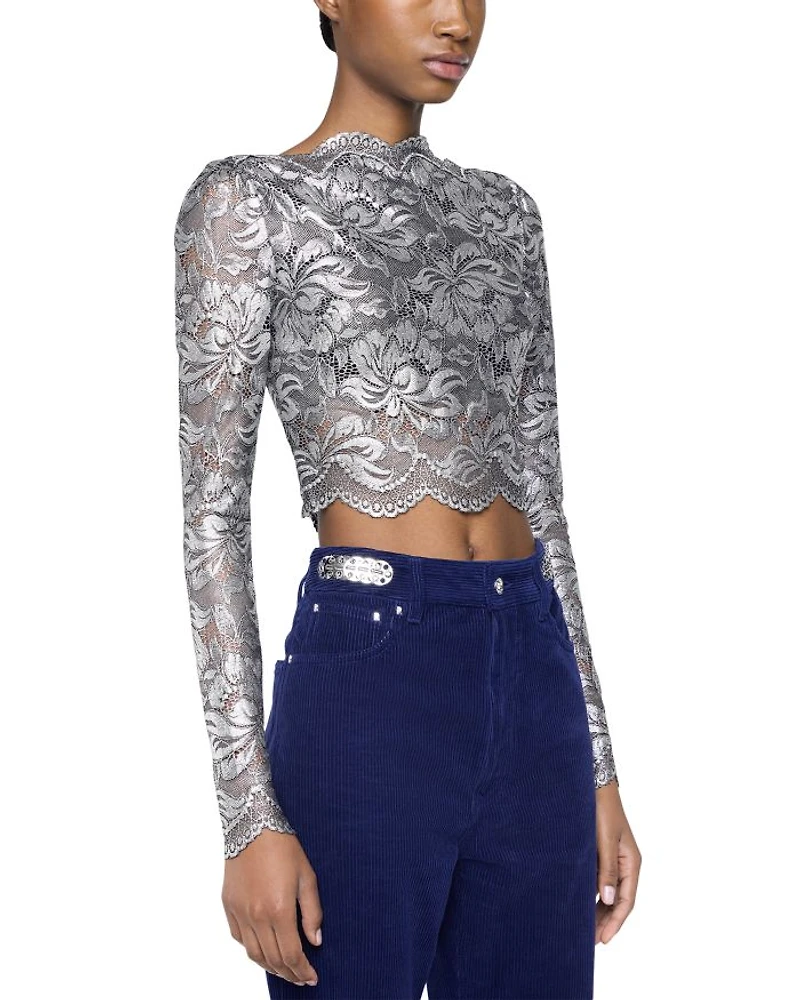 Long Sleeve Metallic Lace Top